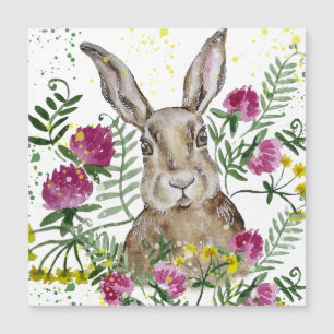 Süßes Kaninchen in Wasserfarben Blumen Magnetkarte