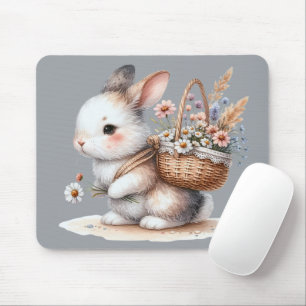 Süßes Kaninchen mit Blumen Aquarell Kunst Mousepad