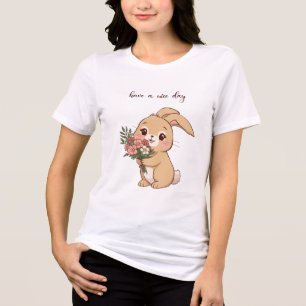 Süßes Kaninchen mit Blumen-T-Shirt – Bezauberndes  Tri-Blend Shirt