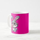 Süßes Kaninchen mit Brille, das Bubble Gum bläst Kaffeetasse (Vorderseite Links)