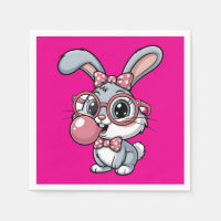 Süßes Kaninchen mit Brille, das Bubble Gum bläst