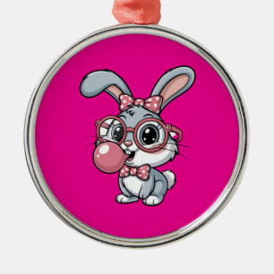 Süßes Kaninchen mit Brille, das Kaugummi bläst Ornament Aus Metall