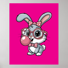 Süßes Kaninchen mit Brille, das Kaugummi bläst Poster