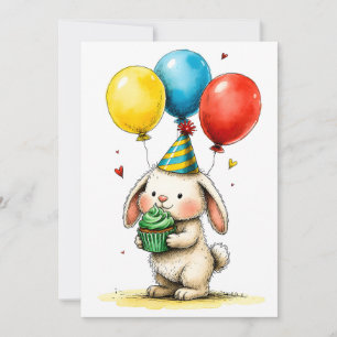 Süßes Kaninchen mit Cupcake Kinder Geburtstag Karte