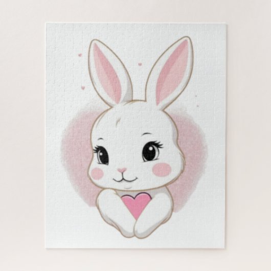 Süßes Kaninchen mit Herz | Romantisches Design Puzzle (Vertikal)