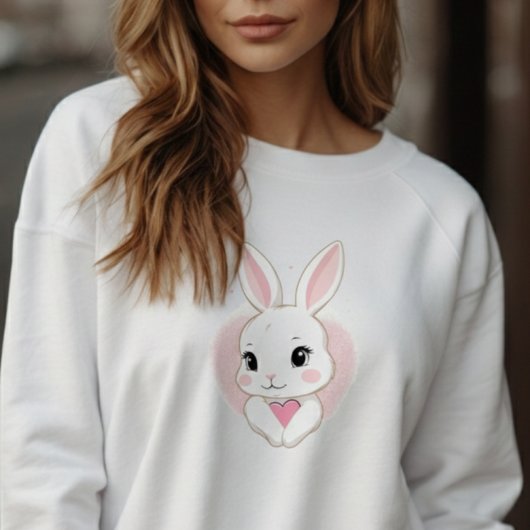 Süßes Kaninchen mit Herz | Romantisches Design Sweatshirt