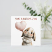 Süßes Kaninchen mit Herzballon Karte (Stehend Vorderseite)
