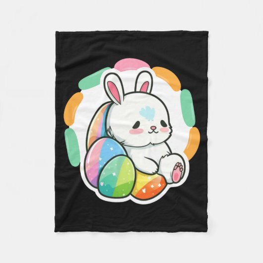 Süßes Kaninchen Ostern Regenbogen Eier Cartoon Frü Fleecedecke (Vorderseite)