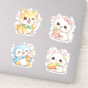 Süßes Kaninchen, Pinguin & Shiba Inu Pastell Kawai Aufkleber