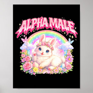 Süßes Kaninchen Regenbogen Blumen lustig für Männe Poster