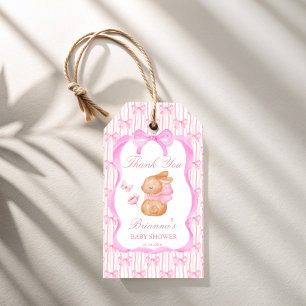 Süßes Kaninchen rosa Schleifenrand Mädchen Baby Sh Geschenkanhänger