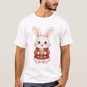 Süßes Kaninchen roter Weihnachtspulli Heißer Kakao T-Shirt