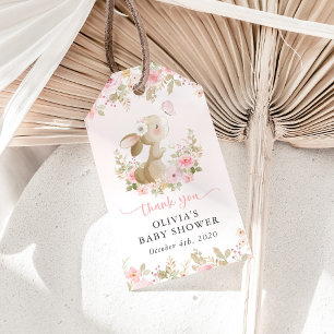 Süßes Kaninchen, Schmetterling, rosa Blumen, Babyp Geschenkanhänger