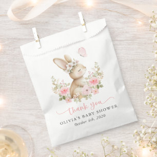 Süßes Kaninchen, Schmetterling, rosa Blumen, Babyp Geschenktütchen