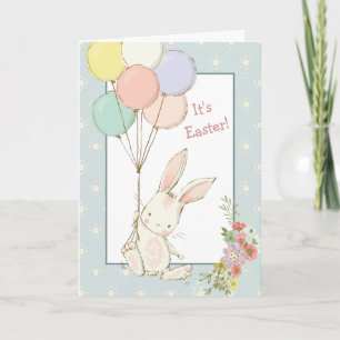 Süßes Kaninchen und Luftballons Osterkarte Karte