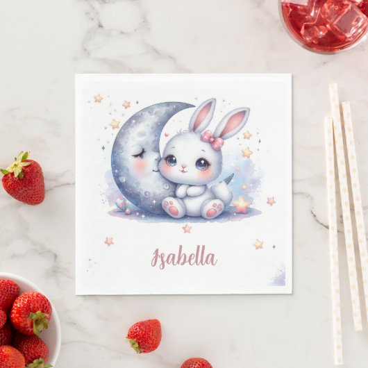 Süßes Kaninchen und Mond Geburtstag  Serviette (Beispiel)