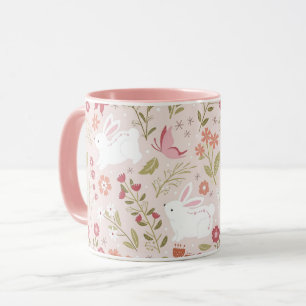 Süßes Kaninchen und Schmetterling Frühlingsgarten Tasse