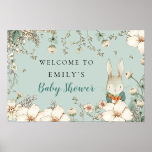 Süßes Kaninchen-Wald-Jungen-Willkommens-Baby-Party Poster