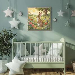 Süßes Kaninchen Waldtiere Kinderzimmer Poster