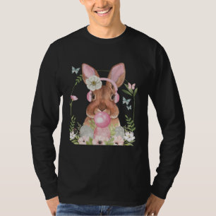 Süßes Kaninchengesicht mit Bubble-Gum und Kopfhöre T-Shirt