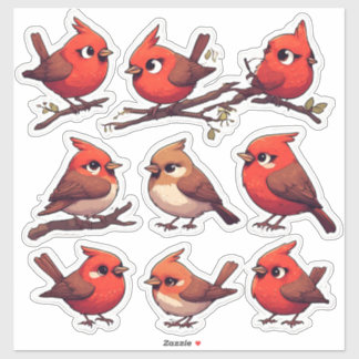 Süßes Kardinal- und Singvogel-Sticker-Set für Kind Aufkleber