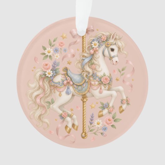 Süßes Karussellpferd Vintage-Kunst Ornament (Vorderseite)