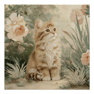 Süßes Kätzchen Cottagecore Floral Katzenposter  Poster