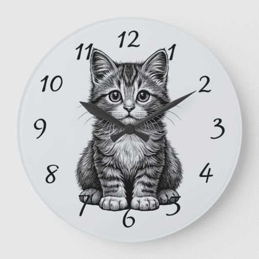Süßes Kätzchen Große Wanduhr (Vorderseite)
