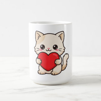 Süßes Kätzchen hält rotes Herz - Adorable Kawaii C Kaffeetasse