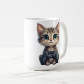 Süßes Kätzchen hält Spielcontroller Gamer-Katze Kaffeetasse (VorderseiteRechts)