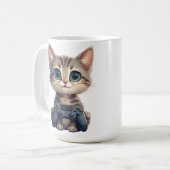 Süßes Kätzchen hält Spielcontroller Gamer-Katze Kaffeetasse (Vorderseite Links)