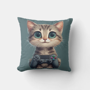 Süßes Kätzchen hält Spielecontroller Gamer-Katze Kissen