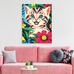 Süßes Kätzchen im Pop-Art-Malstil auf Leinwand