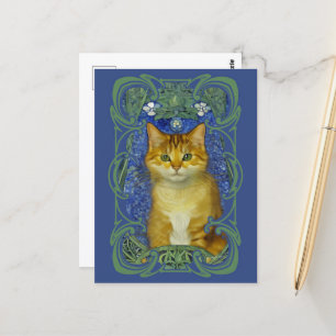 Süßes Kätzchen im Vintage-Art-Nouveau-Stil Postkarte