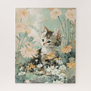 Süßes Kätzchen in Blumen Puzzle-Geschenk für Katze Puzzle