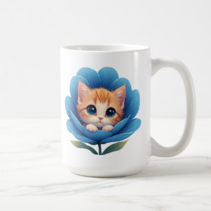 Süßes Kätzchen in einer Blütenblüte gebettet Kaffeetasse