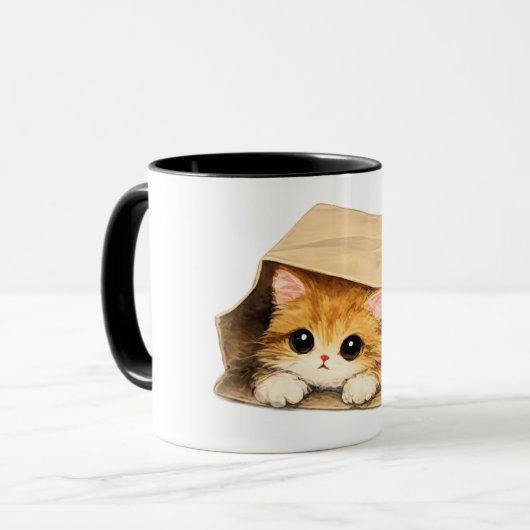 Süßes Kätzchen in einer Papiertüte Tasse (Vorderseite Links)