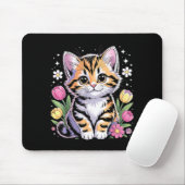 Süßes Kätzchen Katze Floral Kawaii Mousepad (Mit Mouse)