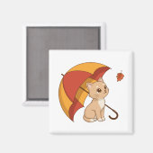 Süßes Kätzchen Katze Rot Gelb Regenschirm Fall Magnet (Vorderseite/Rückseite)