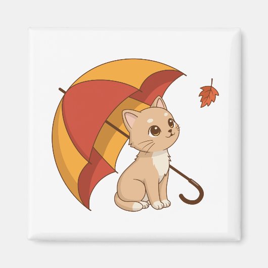 Süßes Kätzchen Katze Rot Gelb Regenschirm Fall Magnet (Vorne)