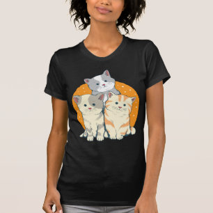 Süßes Kätzchen Kitty Orange Graue Cartoon-Katze T- T-Shirt