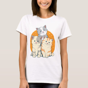 Süßes Kätzchen Kitty Orange Graue Cartoon-Katze T- T-Shirt