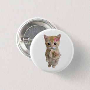Süßes Kätzchen mit Blumen Pin Wohlgenährter Katz Button