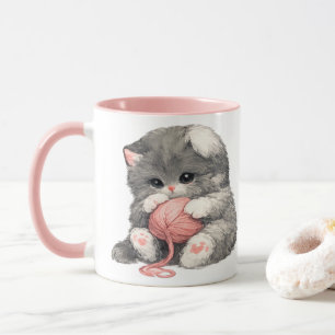 Süßes Kätzchen mit rosa Garn Becher Tasse