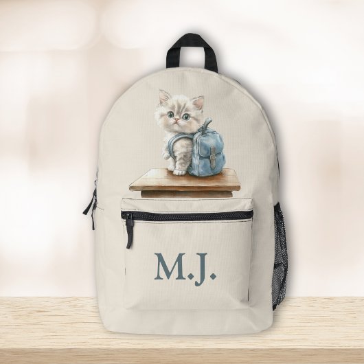 Süßes Kätzchen mit Rucksack Individueller Monogram