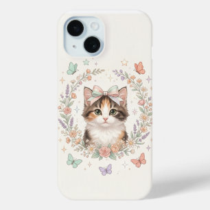 Süßes Kätzchen mit Schleife und Frühlingsblumen Ae Case-Mate iPhone Hülle
