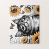 Süßes Kätzchen mit Sonnenblumen Puzzle (Vertikal)