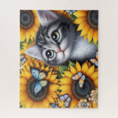 Süßes Kätzchen mit Sonnenblumen Puzzle (Vertikal)