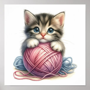 Süßes Kätzchen mit Wollknäuel - Whimsical Cat  Poster