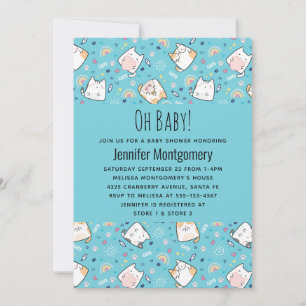 Süßes Kätzchen-Muster Whimsical Baby Shower Einladung